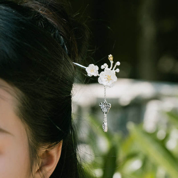 Épingle à cheveux à pompon en forme de papillon et de fleur de prunier - image 3