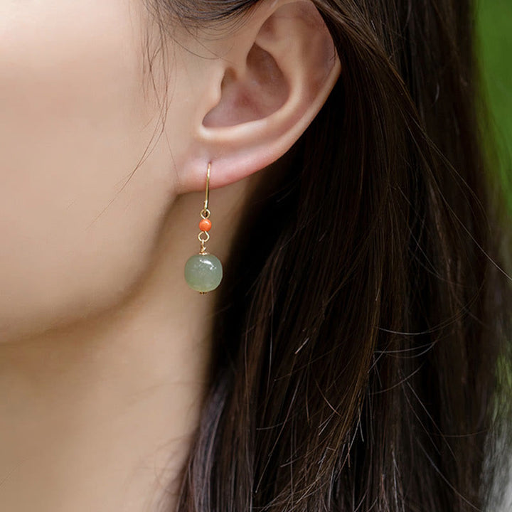 Boucles d'oreilles pendantes porte-bonheur en jade rouge Hetian plaqué or 14 carats et argent sterling 925 avec Buddha Stones - image 10