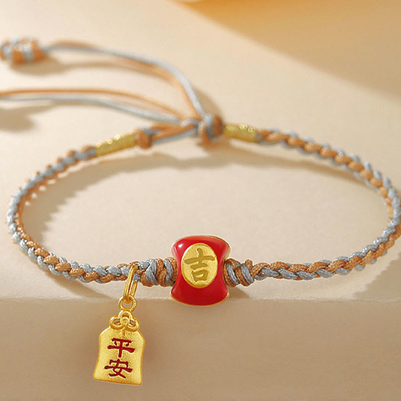 Bracelet tressé en argent sterling 925 fait à la main avec des Buddha Stones et des bénédictions de caractères chinois de bon augure