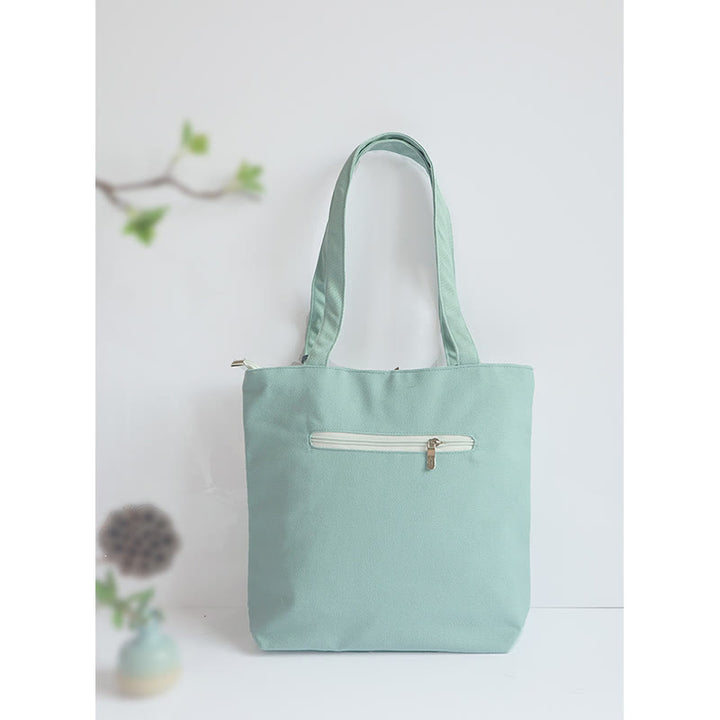 Sac à bandoulière en toile brodée de bambou avec fleur de poire, prunier, fleur de pêcher, grande capacité, sac fourre-tout