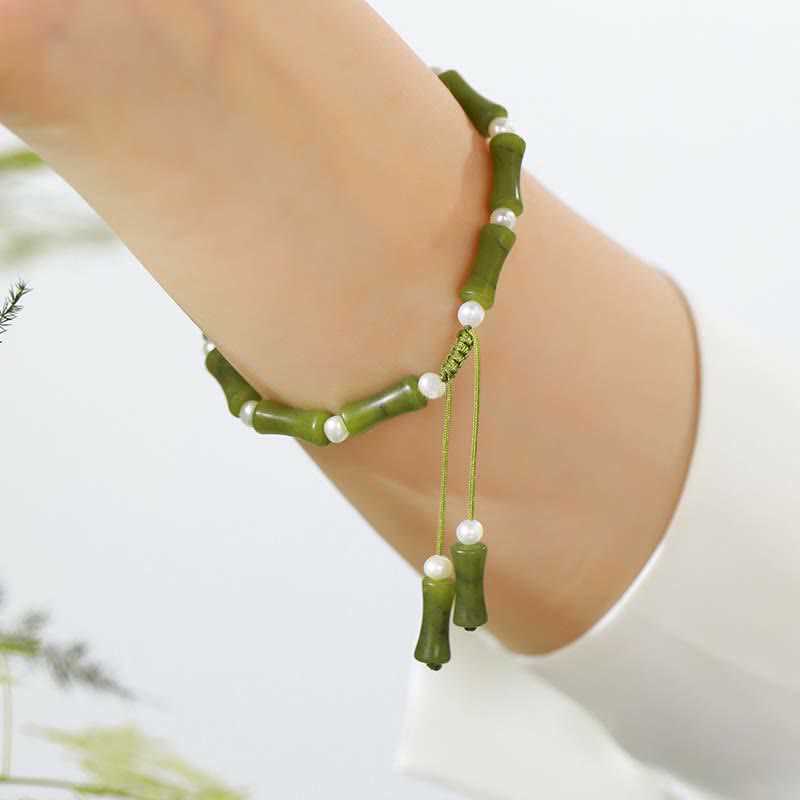 Bracelet en Buddha Stones avec motif bambou et péridot naturel