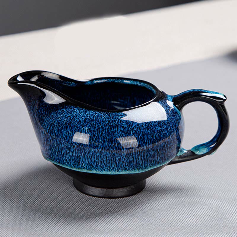 Coffret cadeau portable avec théière en céramique et théière chinoise Gongfu en dégradé de couleurs bleues et Buddha Stones