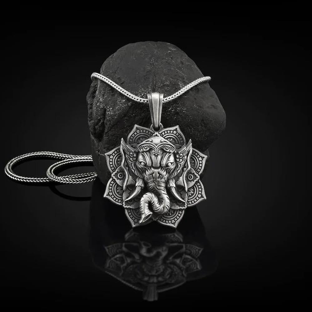Collier pendentif amulette de protection de l'éléphant Ganesh Ganpati en étain pur avec Buddha Stones - image 2