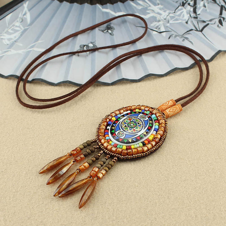 Collier pendentif créatif en perles à motif mandala et Buddha Stones