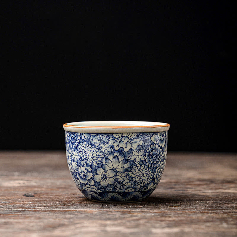 Buddha Stones Vintage Lotus Pivoine Fleur de Prunier Chrysanthème Tasse à Thé en Céramique Tasses à Thé