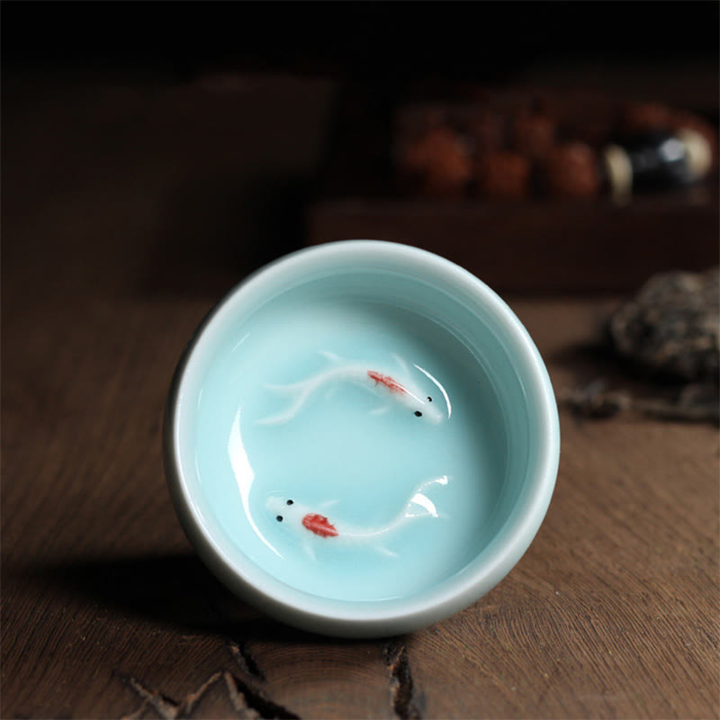 Buddha Stones Poisson Koi Coloré Tasse à Thé en Céramique Tasse à Thé Kung Fu Bol - Poisson Koi vert clair 6,8 cm x 3,4 cm x 55 ml - image 28
