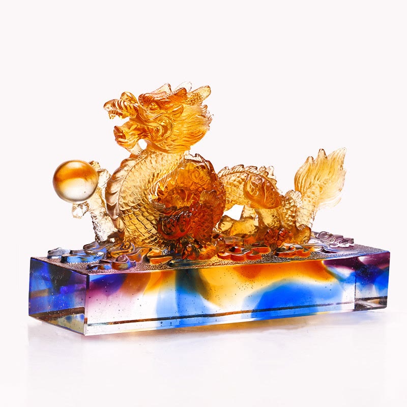 Buddha Stones faites à la main Dragon multicolore Liuli Cristal Pièce d'art Protection Décoration de bureau à domicile - 16*5*10,2 cm / 6,3*1,97*4,02 pouces - image 0