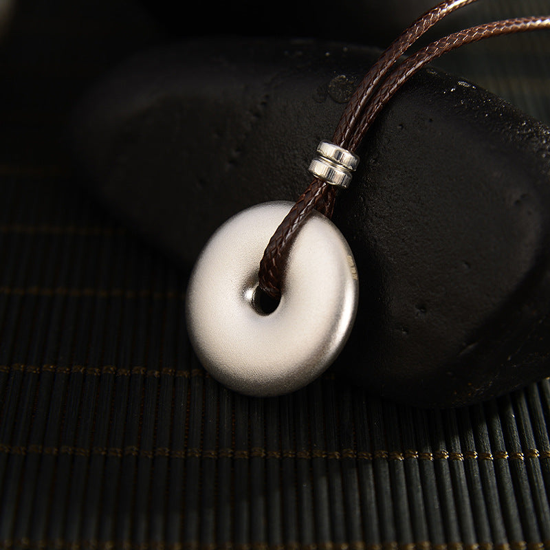 Collier avec pendentif rond en argent sterling 999 et Buddha Stones
