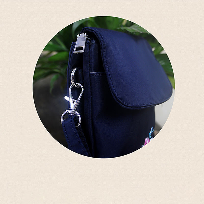 Sac à bandoulière en Buddha Stones imperméable brodé à la main avec fleurs de lotus