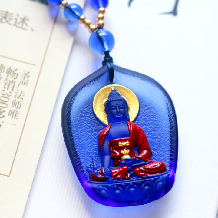 Collier pendentif en cristal de compassion Bouddha Liuli Buddha Stones de médecine du Tibet - Bouddha de la médecine bleue - image 5