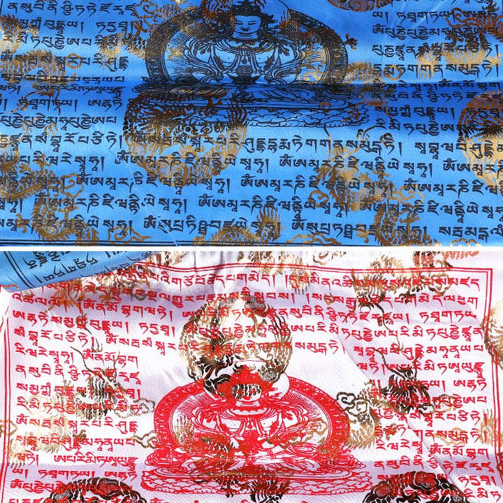 Buddha Stones Décoration extérieure de 20 drapeaux de prière représentant le cheval du vent tibétain aux 5 couleurs et le Sutra de la longévité - image 5