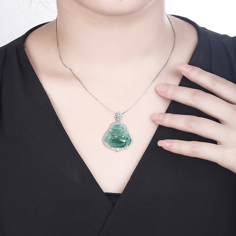 Buddha Stones en argent sterling 925 et jade naturel en forme de Bouddha rieur - image 8
