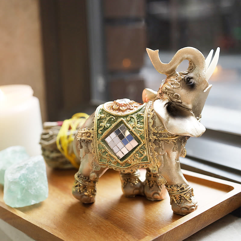 Statue d'éléphant vert Feng Shui porte-bonheur en Buddha Stones Sculpture Figurine de richesse Cadeau Décoration de la maison