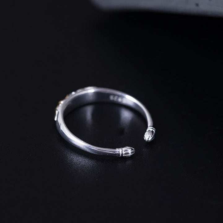 Bague en argent sterling 925 avec Buddha Stones et fleur de lotus