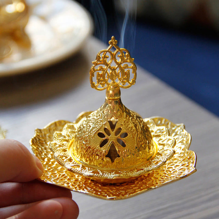 Brûleur d'encens spirituel en alliage de métal mini sous-verre en feuille d'or