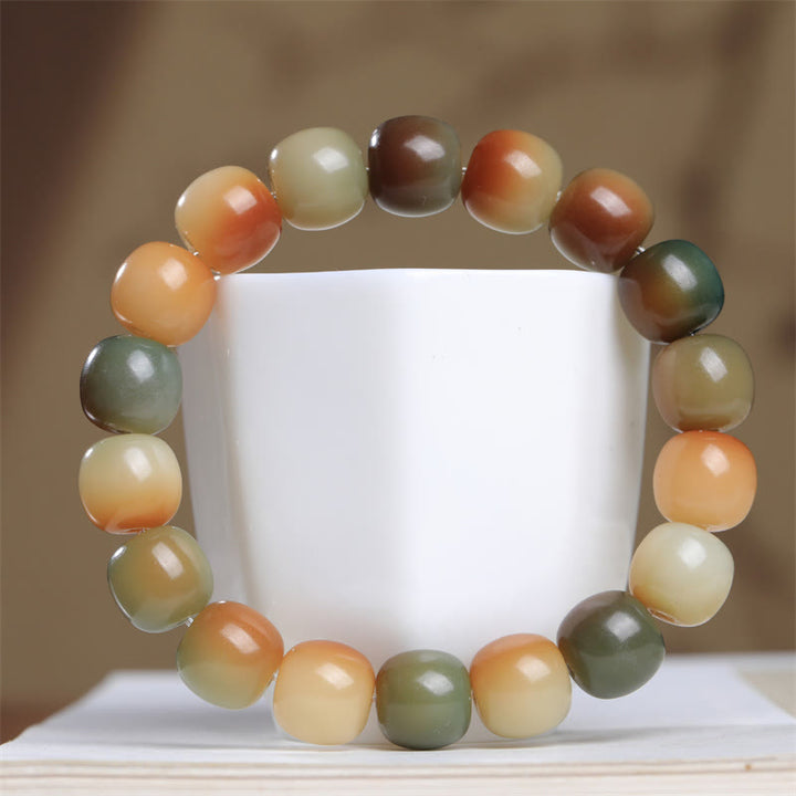 Bracelet de sagesse et de paix avec graines de Bodhi colorées et Buddha Stones