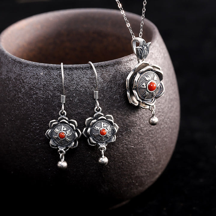 Collier pendentif et boucles d'oreilles en argent sterling 925 avec Buddha Stones Om Mani Padme Hum Lotus Peace - image 5