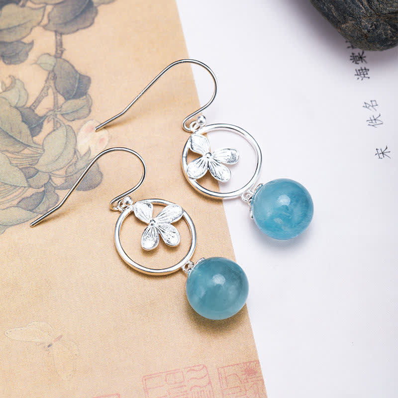 Buddha Stones et aigue-marine naturelle - Boucles d'oreilles fleur en aigue-marine - image 12