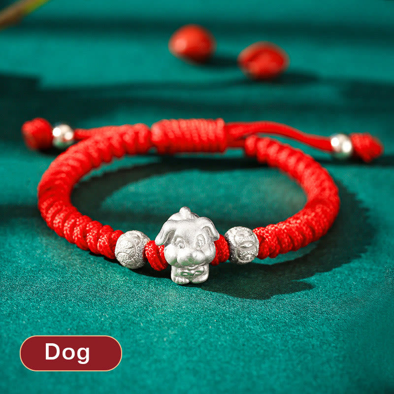 Bracelet pour enfants en argent sterling 999 Buddha Stones et signe du zodiaque chinois, corde rouge, fait à la main - Chien (Taille du bracelet : 12+4 cm) - image 23