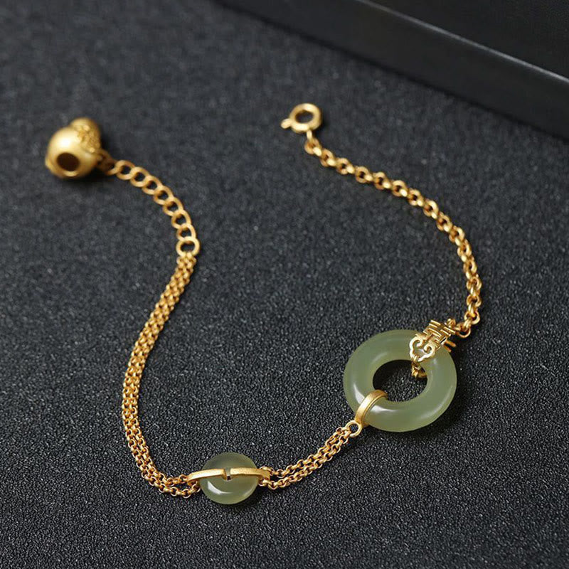 Bracelet en chaîne de prospérité propice avec boucle de paix en jade ronde et Buddha Stones