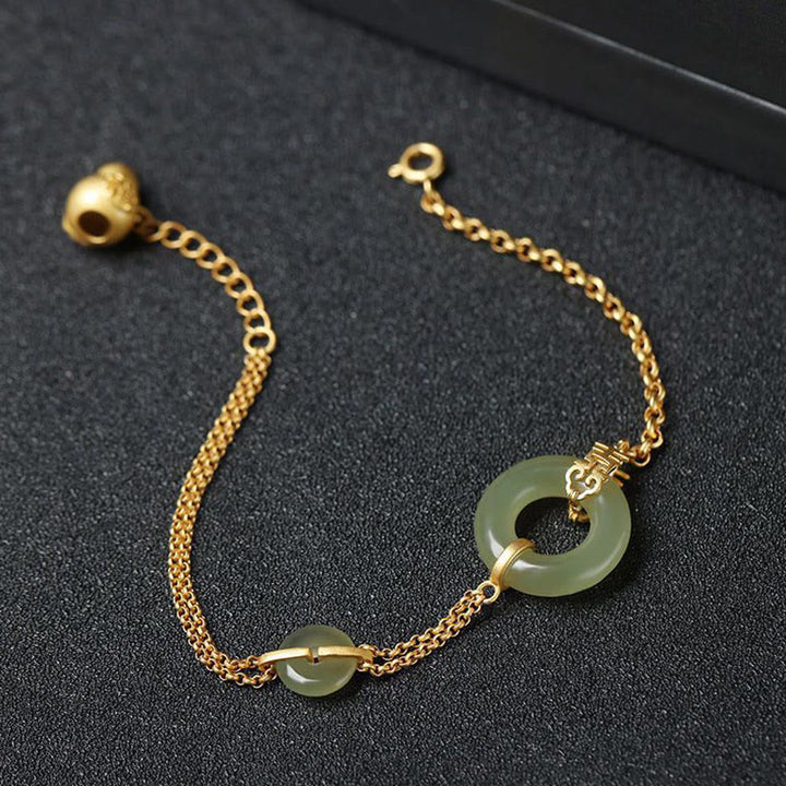 Bracelet en chaîne de prospérité propice avec boucle de paix en jade ronde et Buddha Stones