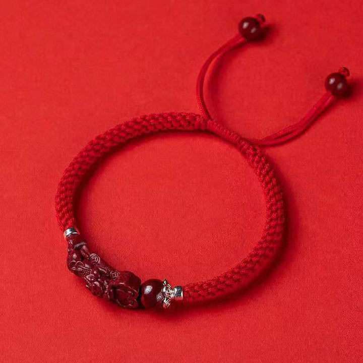 Bracelet tressé PiXiu Cinabre Fait Main par Buddha Stones - Corde rouge ajustable - 17 cm - image 23