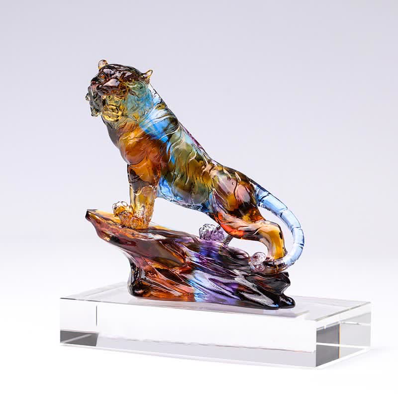 Pièce d'art en cristal de tigre Liuli faite à la main, protection de la décoration de la maison - Violet et base - image 15