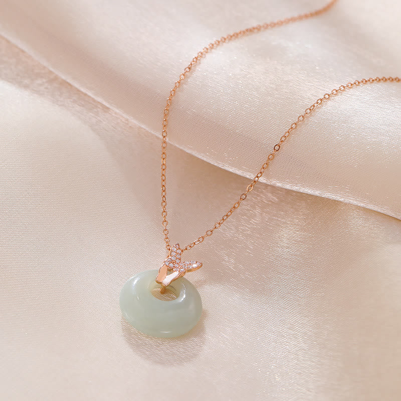 Collier pendentif porte-bonheur papillon en argent sterling 925 Buddha Stones en jade Hetian naturel et zircon