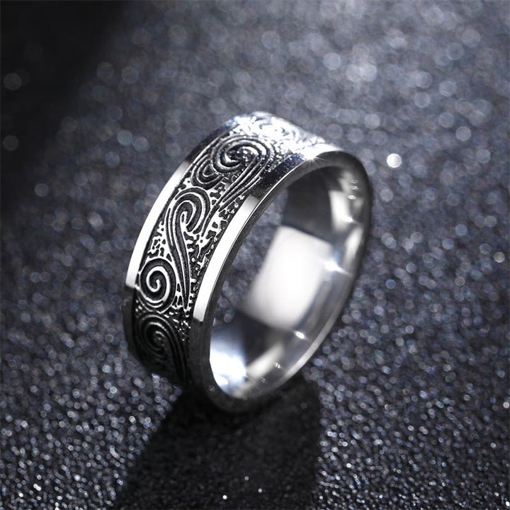 Bague d'équilibre en acier titane avec motif gravé de nuages de bon augure vintage