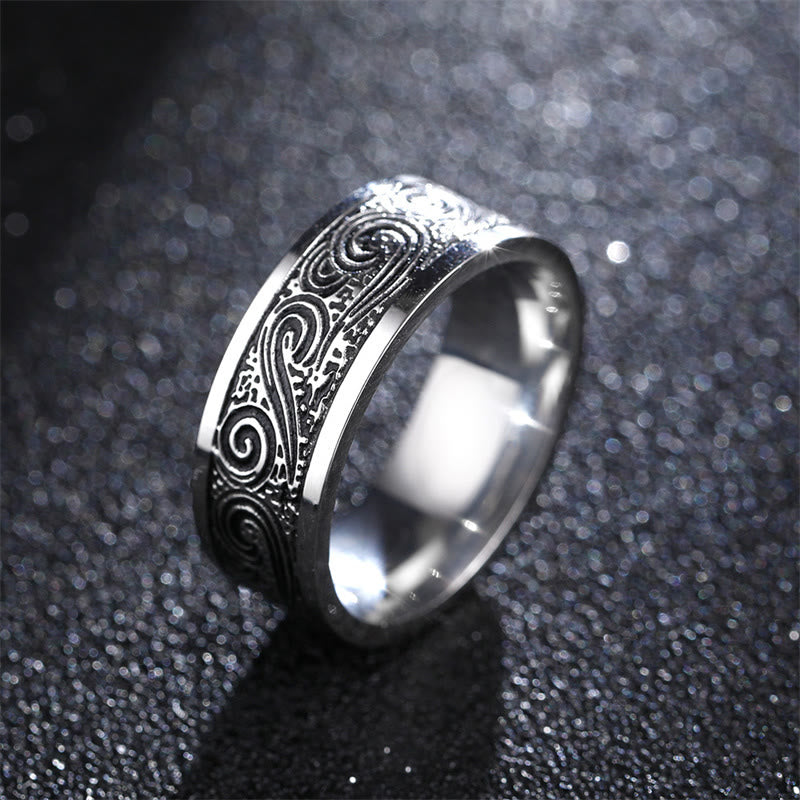 Bague d'équilibre en acier titane avec motif gravé de nuages de bon augure vintage - US14 - image 0