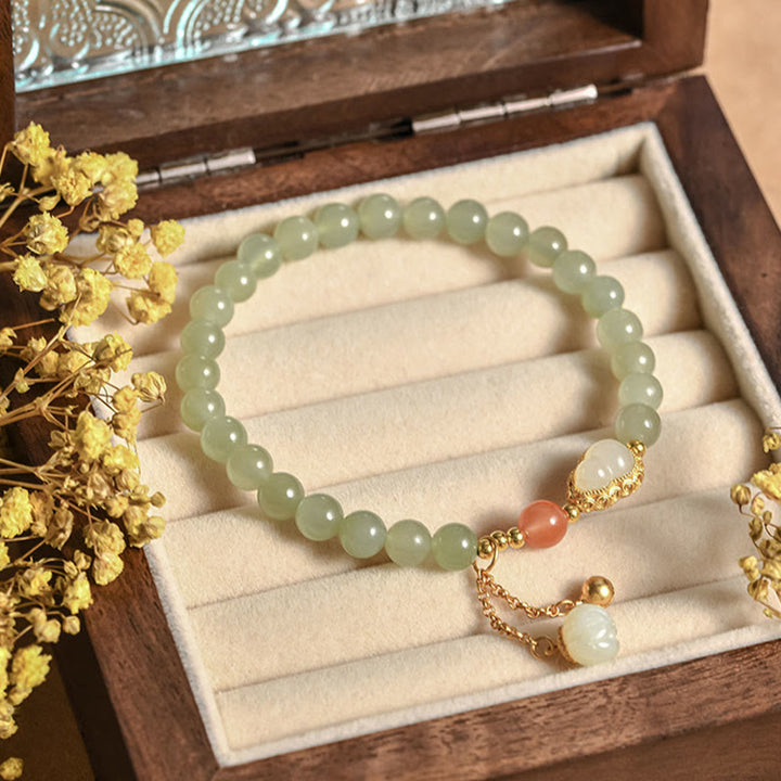 Bracelet porte-bonheur en argent sterling 925 avec calebasse en jade Hetian et lotus