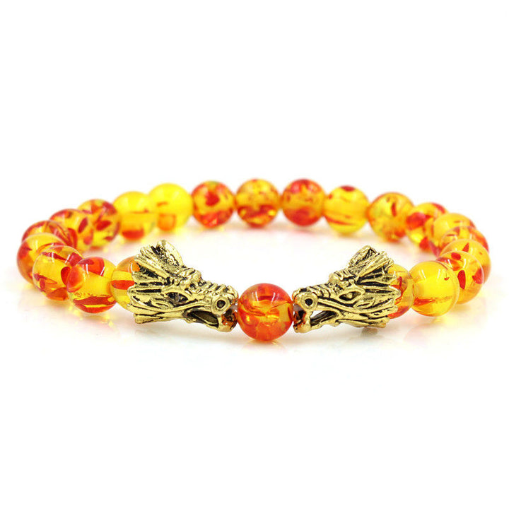 Bracelet de perles de bénédiction du dragon en pierre de lave turquoise blanche et Buddha Stones