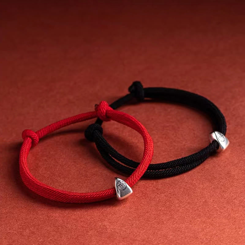 Bracelet tressé fait main en argent sterling 925 avec le personnage Fu et les Buddha Stones