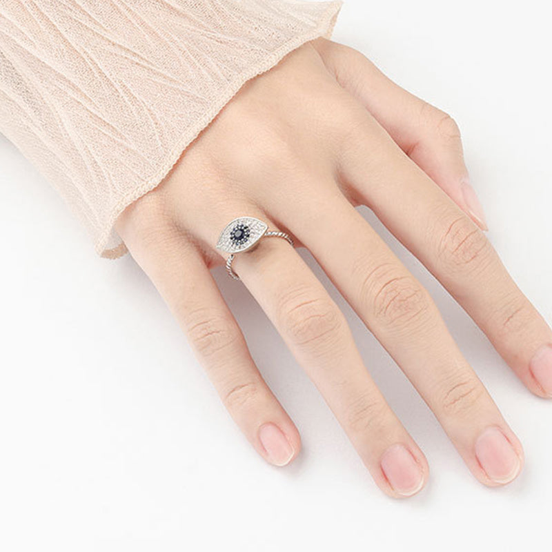 Bague rotative en argent sterling 925 avec protection contre le mauvais œil