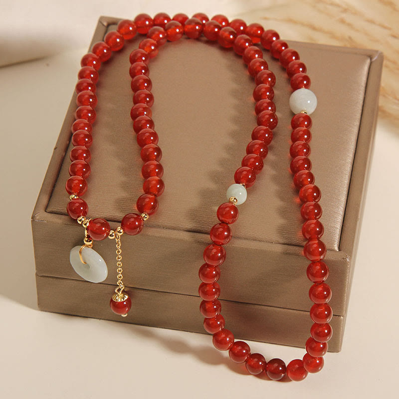 Bracelet triple tour en agate rouge naturelle et jade avec boucle de paix et calme en Buddha Stones