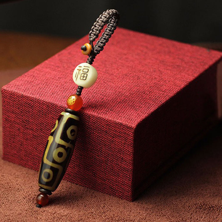 Buddha Stones Perle Dzi tibétaine à neuf yeux Décoration de richesse - Rouge - image 2
