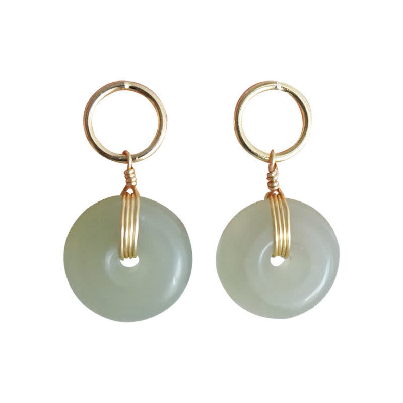 Boucles d'oreilles pendantes en jade avec Buddha Stones rondes et boucle de paix