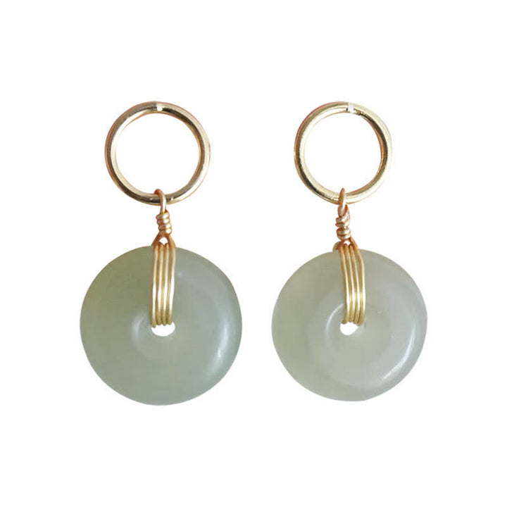 Boucles d'oreilles pendantes en jade avec Buddha Stones rondes et boucle de paix