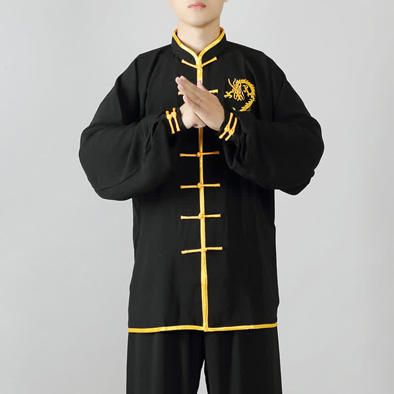 Ensemble de vêtements unisexes brodés avec Buddha Stones et dragon Qi Gong Zen, pratique spirituelle, méditation, prière