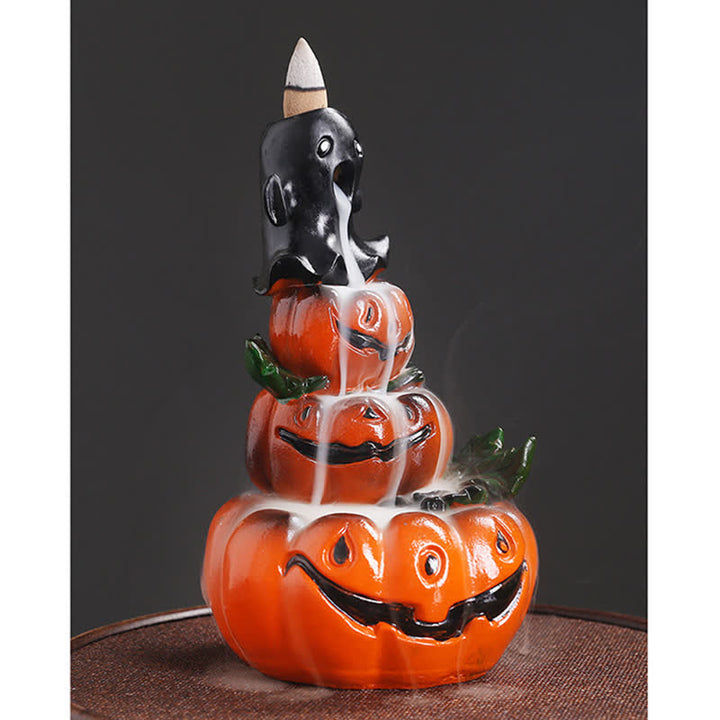 Décoration de brûleur d'encens de fontaine à fumée à refoulement en résine fantôme de citrouilles d'Halloween
