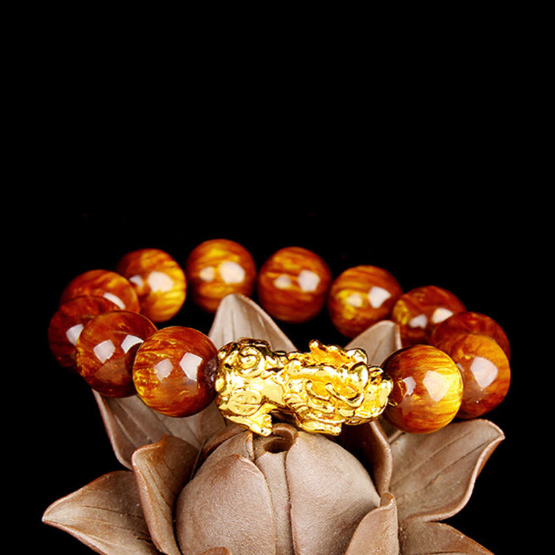 Bracelet Pixiu abondant en œil de tigre doré et Buddha Stones