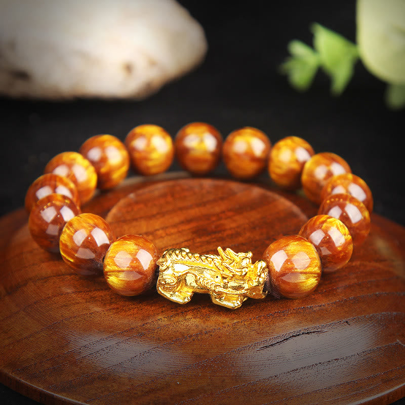Bracelet Pixiu abondant en œil de tigre doré et Buddha Stones