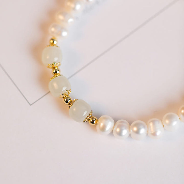 Bracelet chaîne en perles de sincérité en jade blanc cyan Hetian plaqué or 14 carats