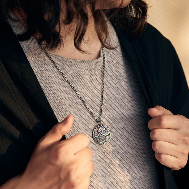 Collier pendentif équilibre Yin Yang eau et feu en argent sterling 990 avec Buddha Stones - image 12