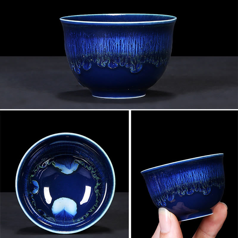 Tasse à thé en céramique avec changement de glaçure au four chinois Jianzhan, Buddha Stones , tasse à thé Tenmoku Kung Fu