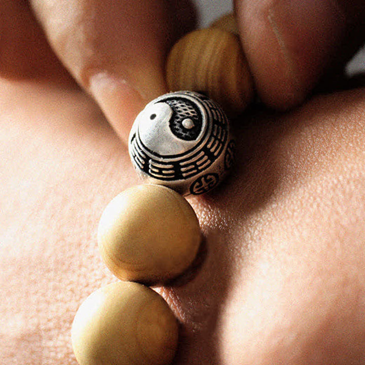 Bracelet tibétain en bois de pêcher, lotus, cinabre, Bagua, Yin Yang, porte-bonheur et richesse