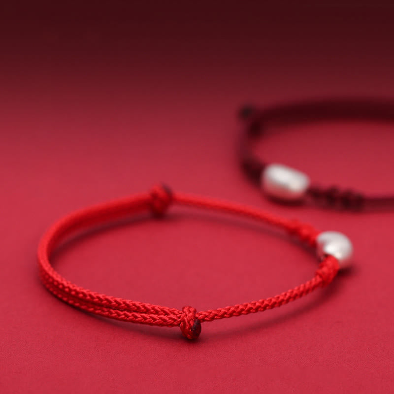Bracelet tressé fait main en argent sterling 999 avec motif de haricot et Buddha Stones