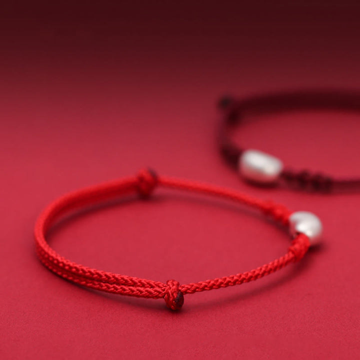 Bracelet tressé fait main en argent sterling 999 avec motif de haricot et Buddha Stones