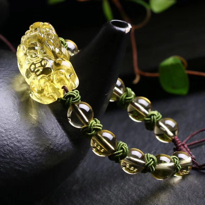 Bracelet de protection de richesse en citrine naturelle Pixiu Buddha Stones