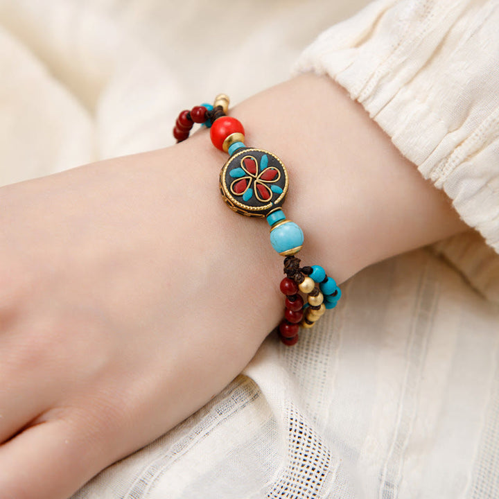 Bracelet de force de protection Om Mani Padme Hum en Buddha Stones tibétaines turquoise